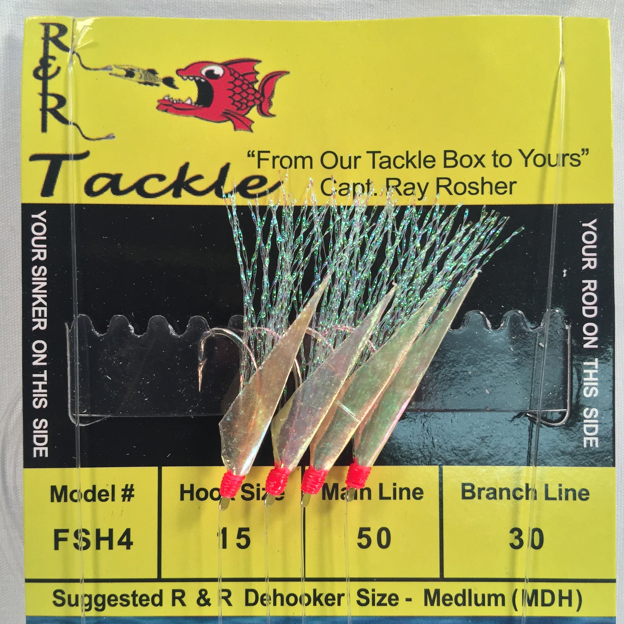 FSH4 Bait Rig- 4 (size 15) hooks with flash & fish skin – R&R
