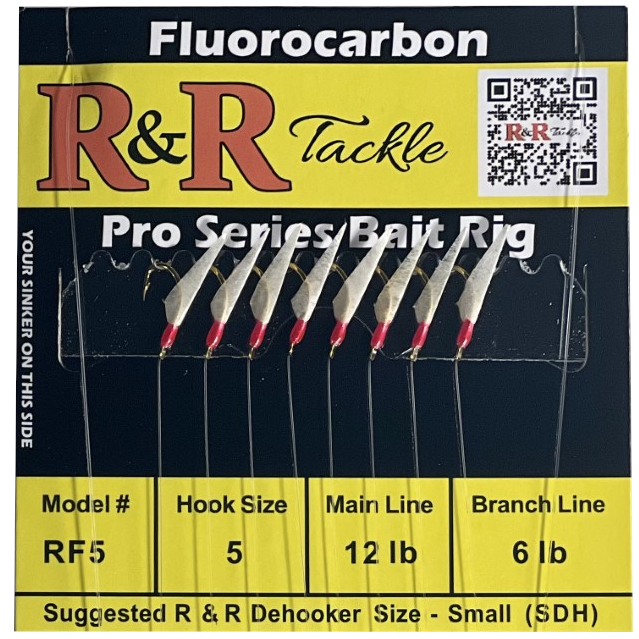 RF Pro Series Fluorocarbon Bait Rigs - 8 hooks with fish skin & red heads