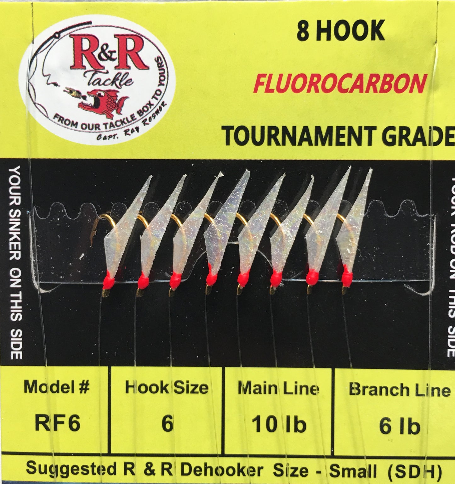 RF Pro Series Fluorocarbon Bait Rigs - 8 hooks with fish skin & red heads