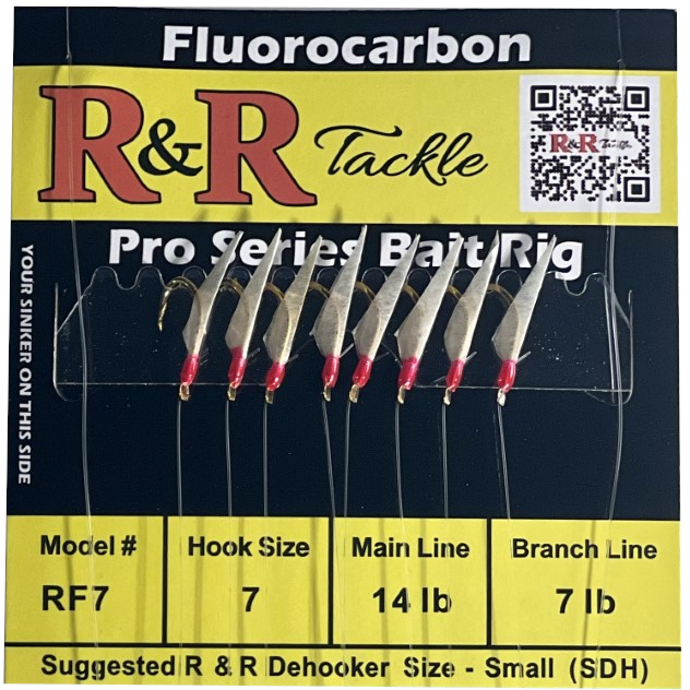 RF Pro Series Fluorocarbon Bait Rigs - 8 hooks with fish skin & red heads