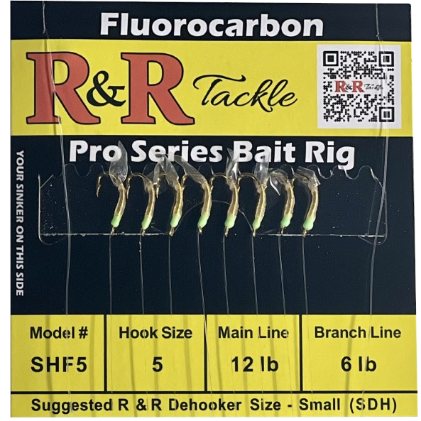 SHF Pro Series Fluorocarbon bait rig - 8 hooks with shrimp body & green head