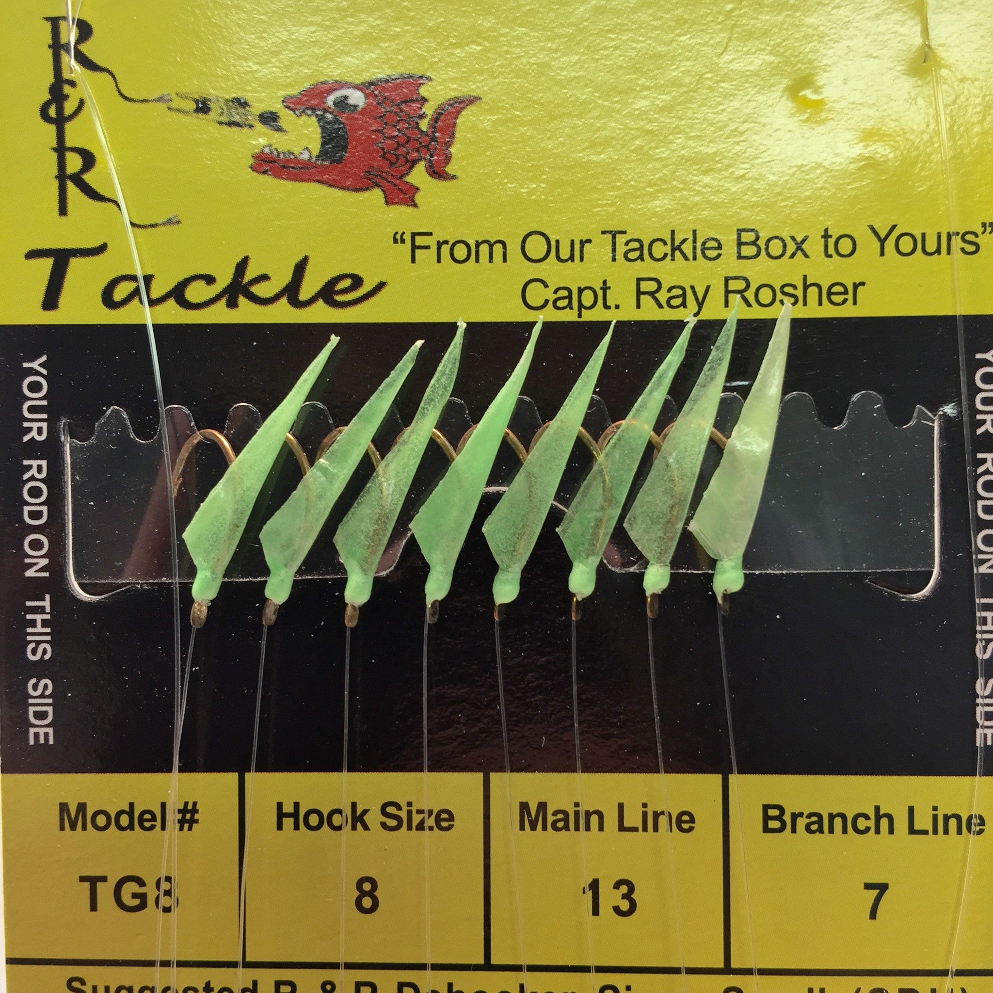 TG8 Bait Rigs - 8 (size 8) hooks with green heads & glow skin