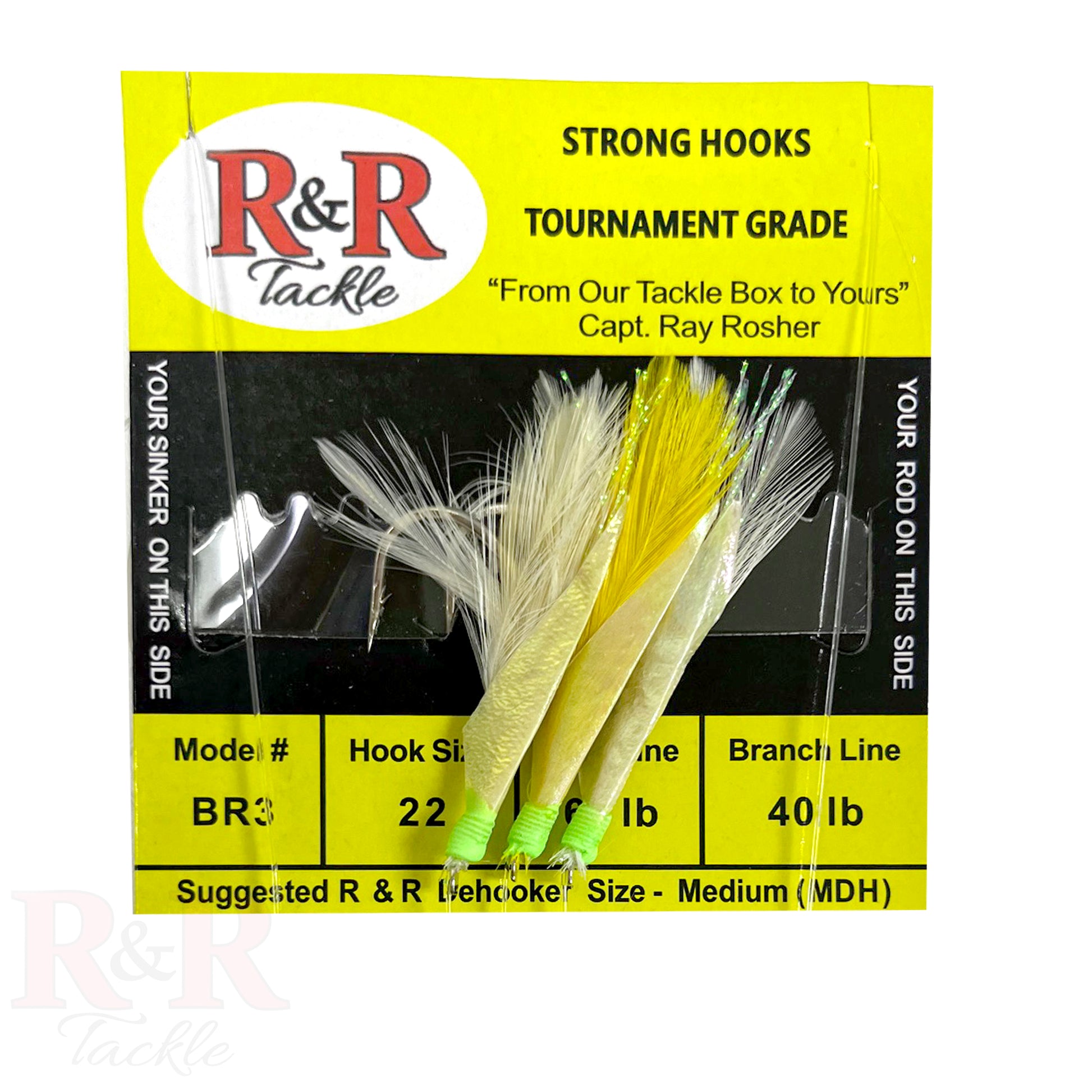 BR3 Bait Rig - 3(size 22) hooks with white feather & fish skin