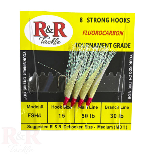 FSH4 Bait Rig- 4 (size 15) hooks with flash & fish skin - R&R Tackle Co. | Premium Saltwater Fishing Tackle