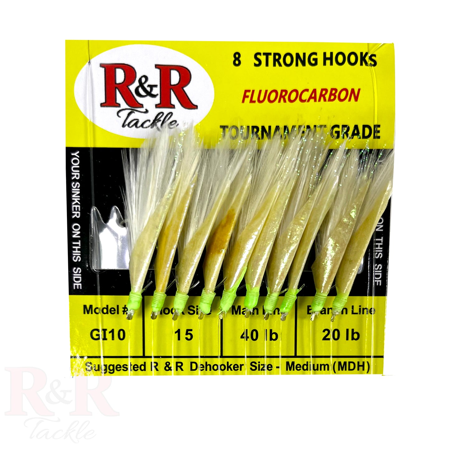 Mono 10 HK WH FEATHER SABIKI RIG GOGGLE EYE GREEN HEAD/GLOW - 40 lb. Main 20 lb. Branch