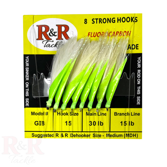 R&R Tackle, size 15 Mustad hook, 30lb main line 15lb branch line,  feathers, green beads, Ray Rosher, Bait care, Bait fishing, goggle eye, herring.