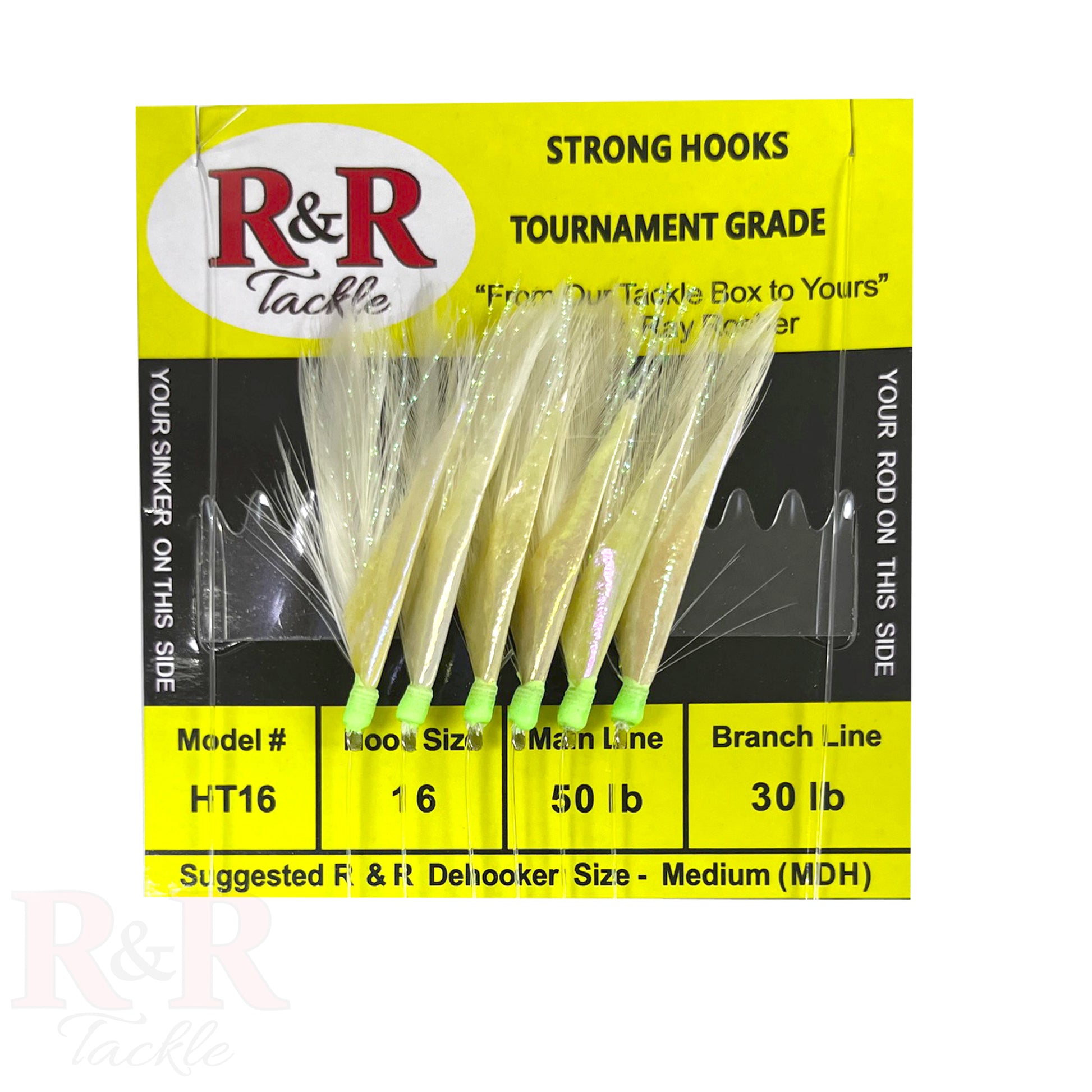 HT16 Bait Rig - 6 (size 16) hooks with white feather & fish skin - R&R Tackle Co. | Premium Saltwater Fishing Tackle