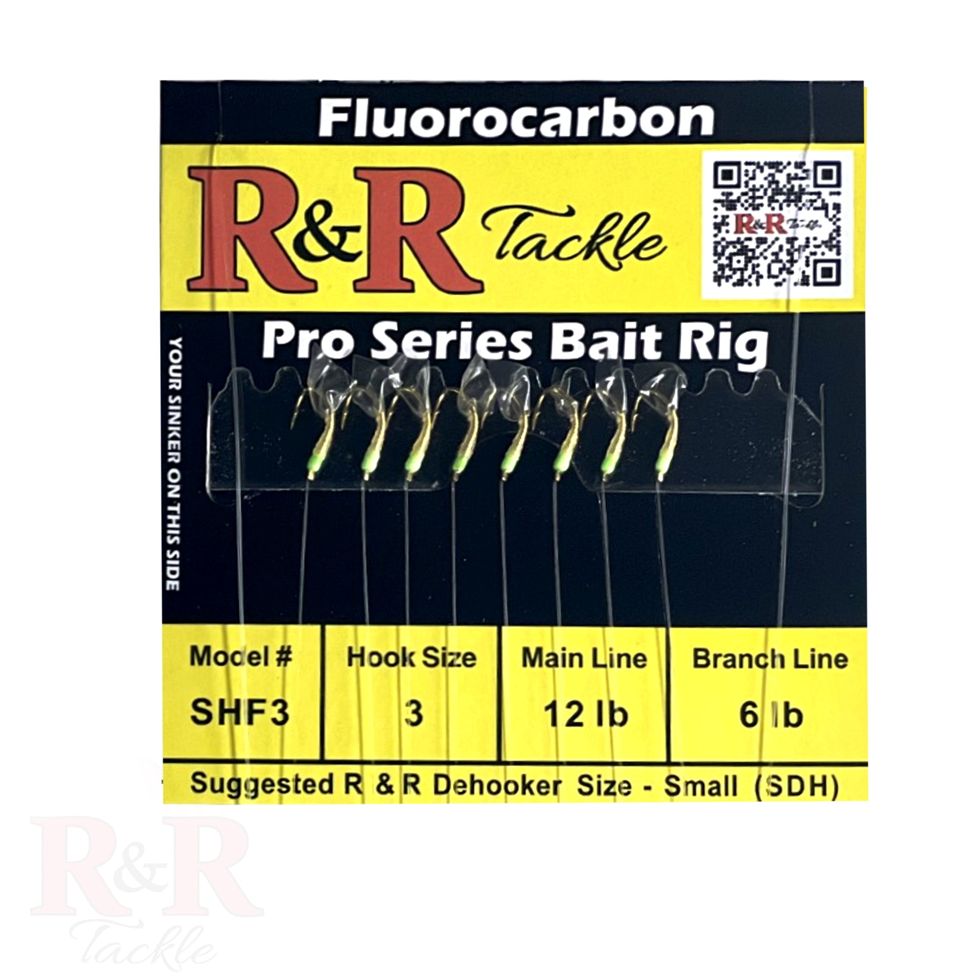 SHF Pro Series Fluorocarbon bait rig - 8 hooks with shrimp body & green head - R&R Tackle Co. | Premium Saltwater Fishing Tackle