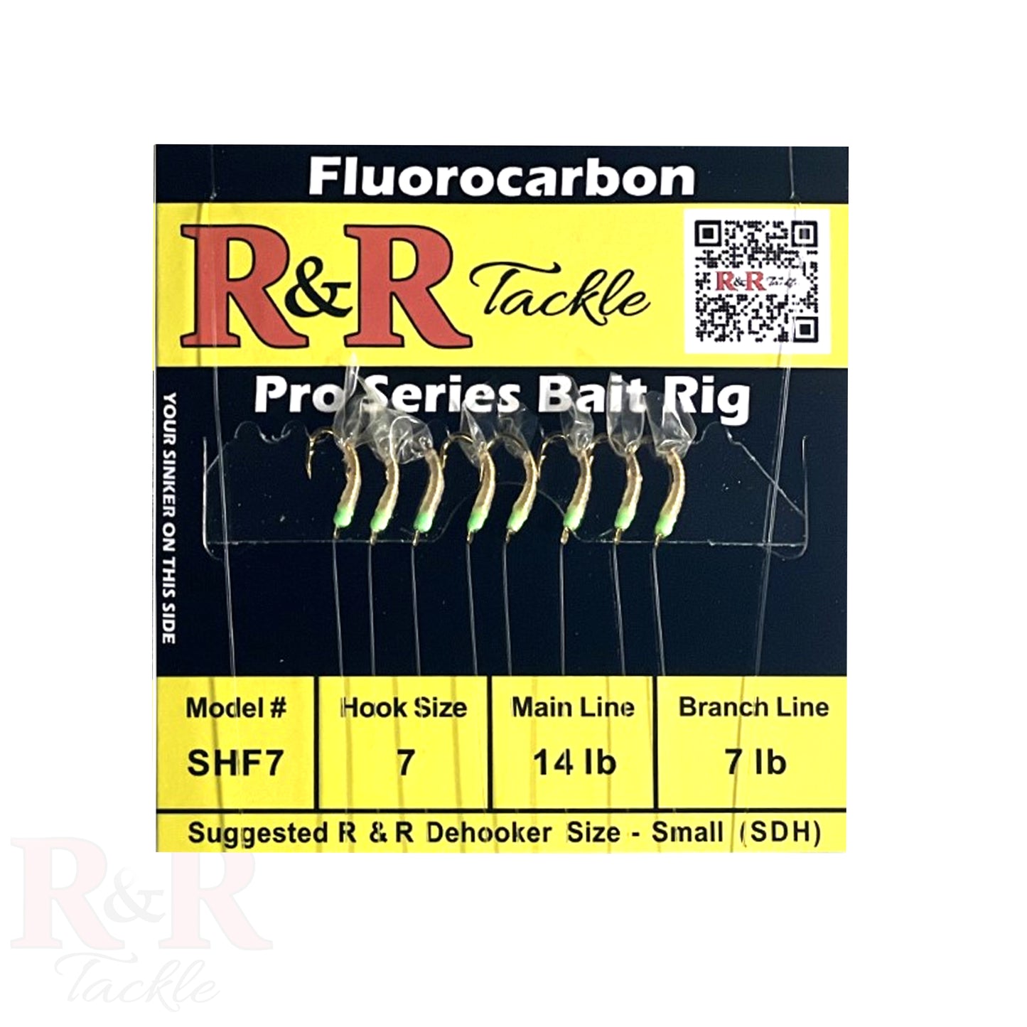 SHF Pro Series Fluorocarbon bait rig - 8 hooks with shrimp body & green head - R&R Tackle Co. | Premium Saltwater Fishing Tackle