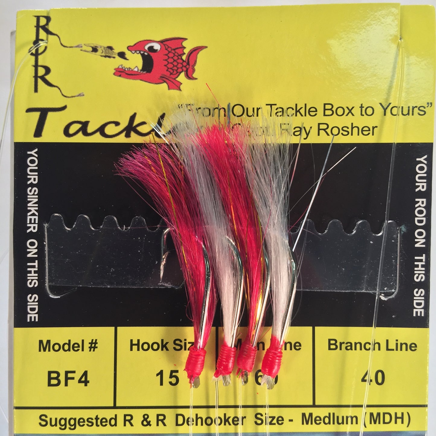 BF4 Bait Rig  - 4 (size 15) hooks with hot pink/white nylon feathers