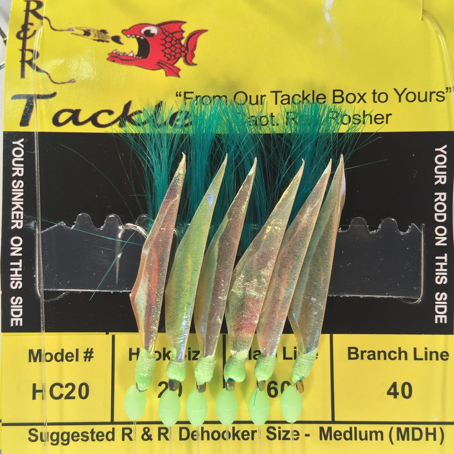 HC20 Bait Rig- 6 (size 15) hooks with green nylon & fish skin