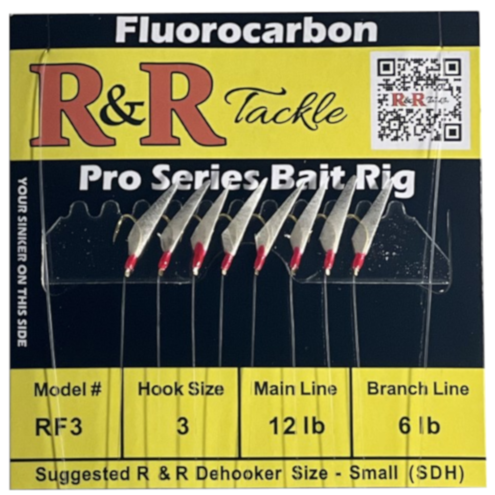 RF Pro Series Fluorocarbon Bait Rigs - 8 hooks with fish skin & red he ...
