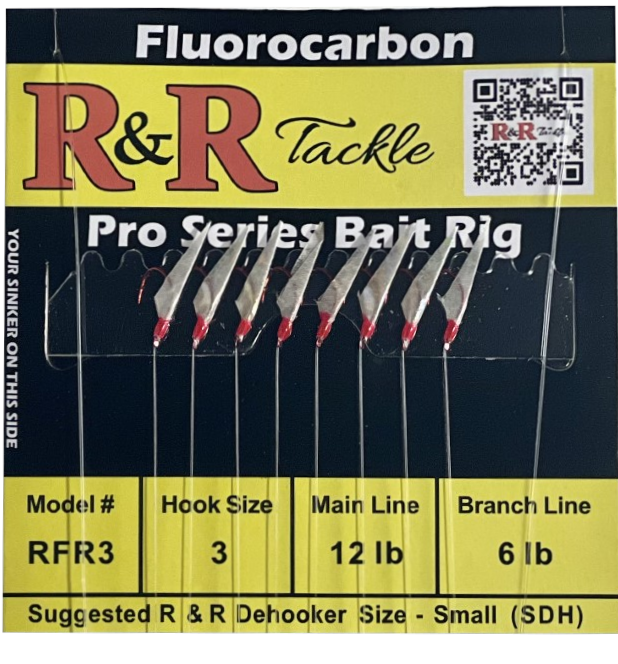 RFR Pro Series Fluorocarbon Bait Rigs - 8 Red hooks with fish skin & red heads