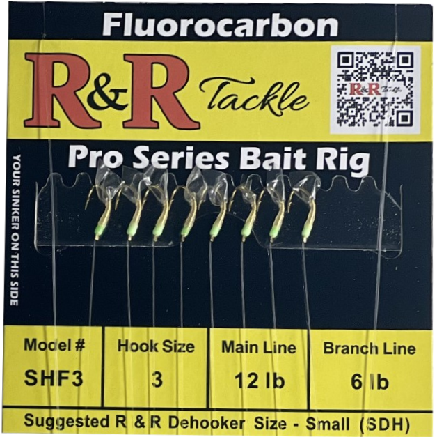 SHF Pro Series Fluorocarbon bait rig - 8 hooks with shrimp body & green head