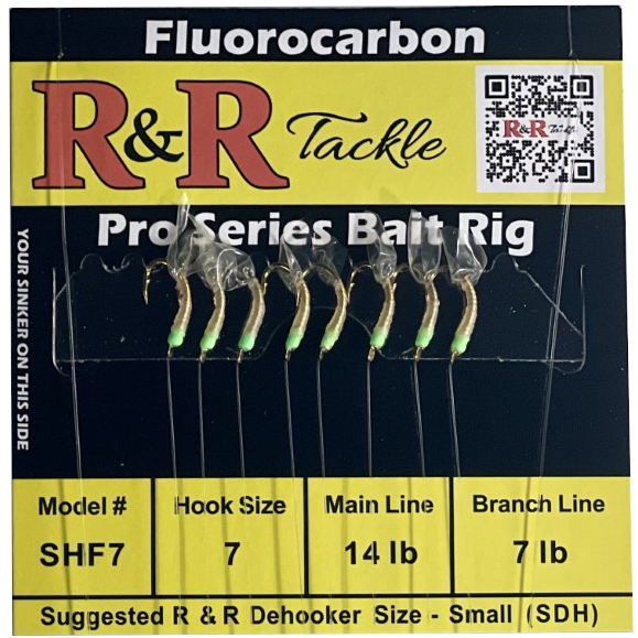 SHF Pro Series Fluorocarbon bait rig - 8 hooks with shrimp body & gree –  R&R Tackle Co.